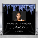 Lofaris Personalized Photo Black Blue Happy Birthday Backdrop